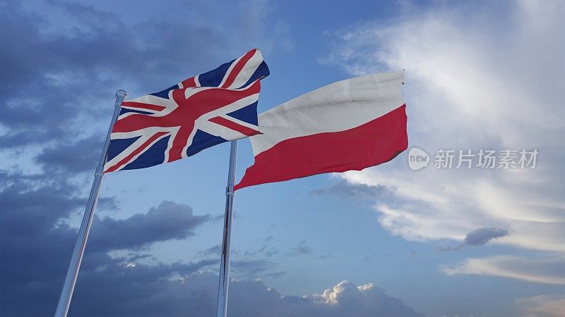 英国，英国和波兰国旗- 3D插图库存镜头